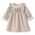 Embroidered Wildflower Linen Dress With Lace Trim