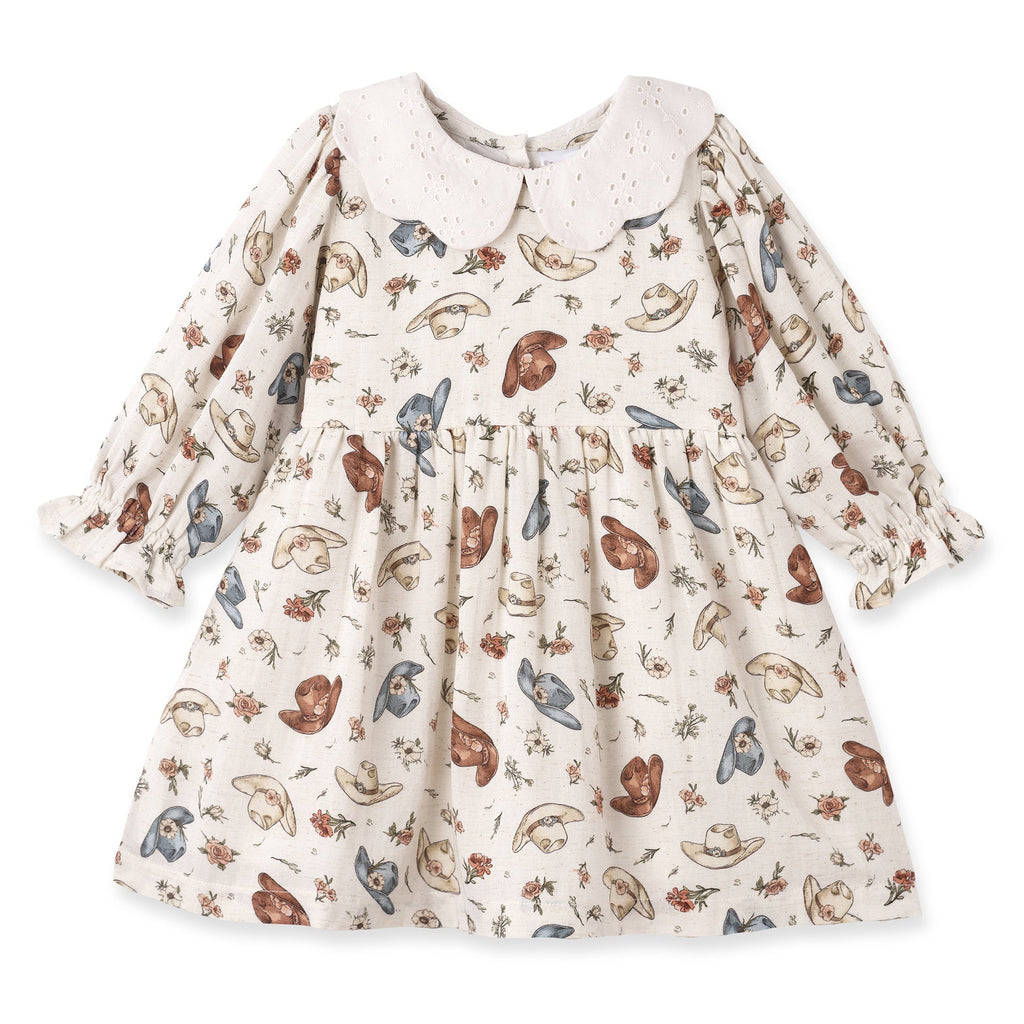 Larkspur Prairie Linen Western Dress With Eyelet Collar
