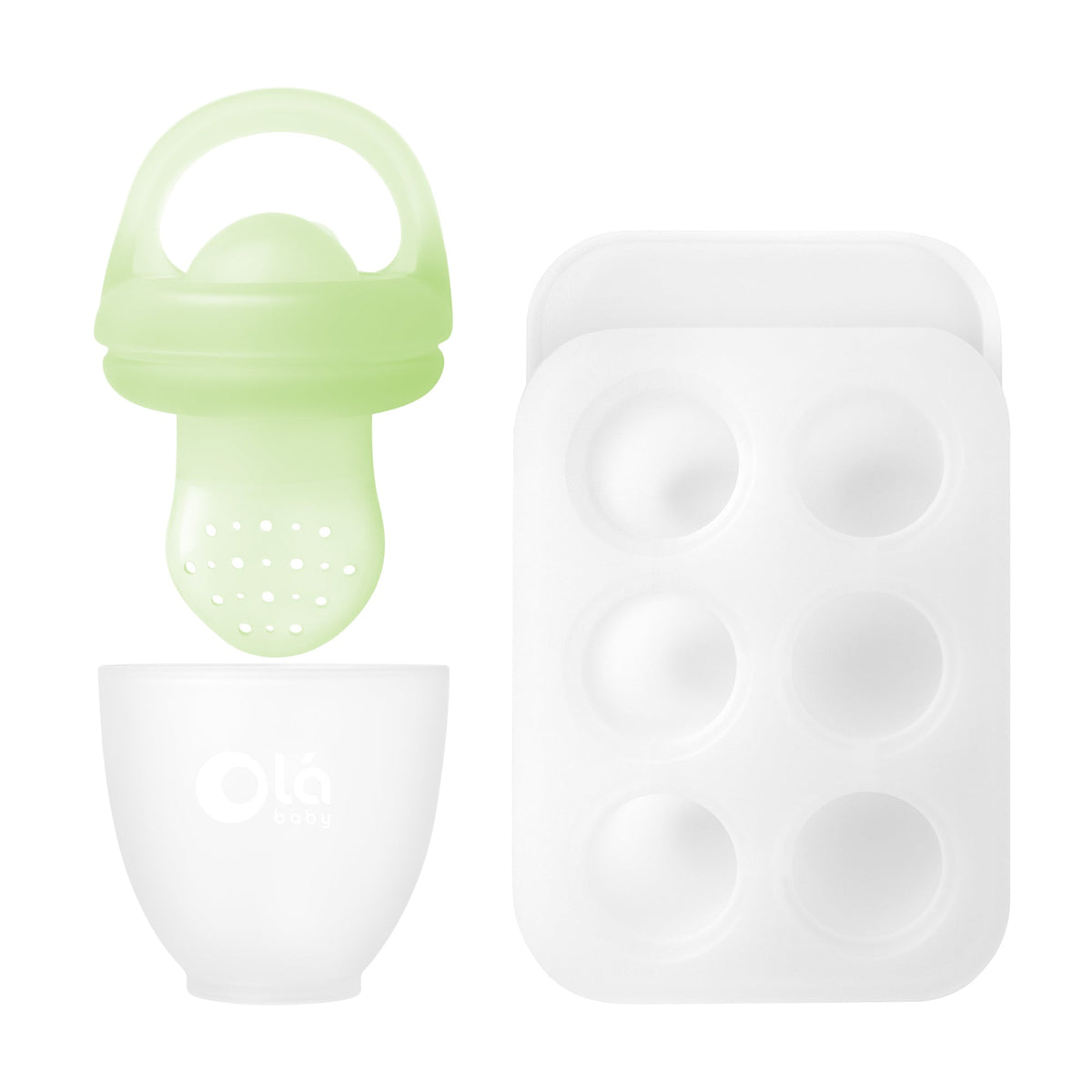 Silicone Baby Food Feeder Set and Teether, Freezer Tray with Lid