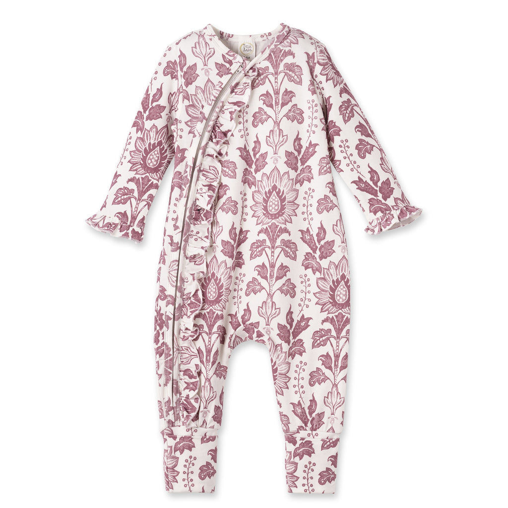 Floral Tapestry Zipper Romper - Bamboo Baby Girl Outfit