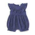 Baby Eyelet Romper Blue Cotton Ruffle One-Piece for Girls 3-6M