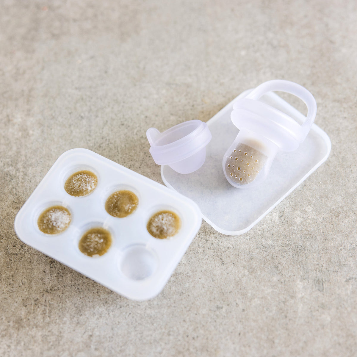 Silicone Baby Food Feeder Set and Teether, Freezer Tray with Lid
