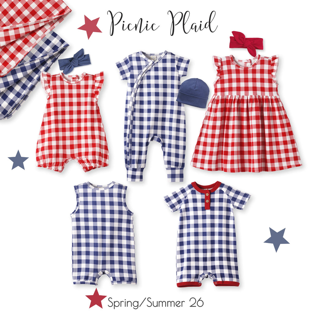 Picnic Plaid Soft Bamboo Bubble Romper for Baby Girls