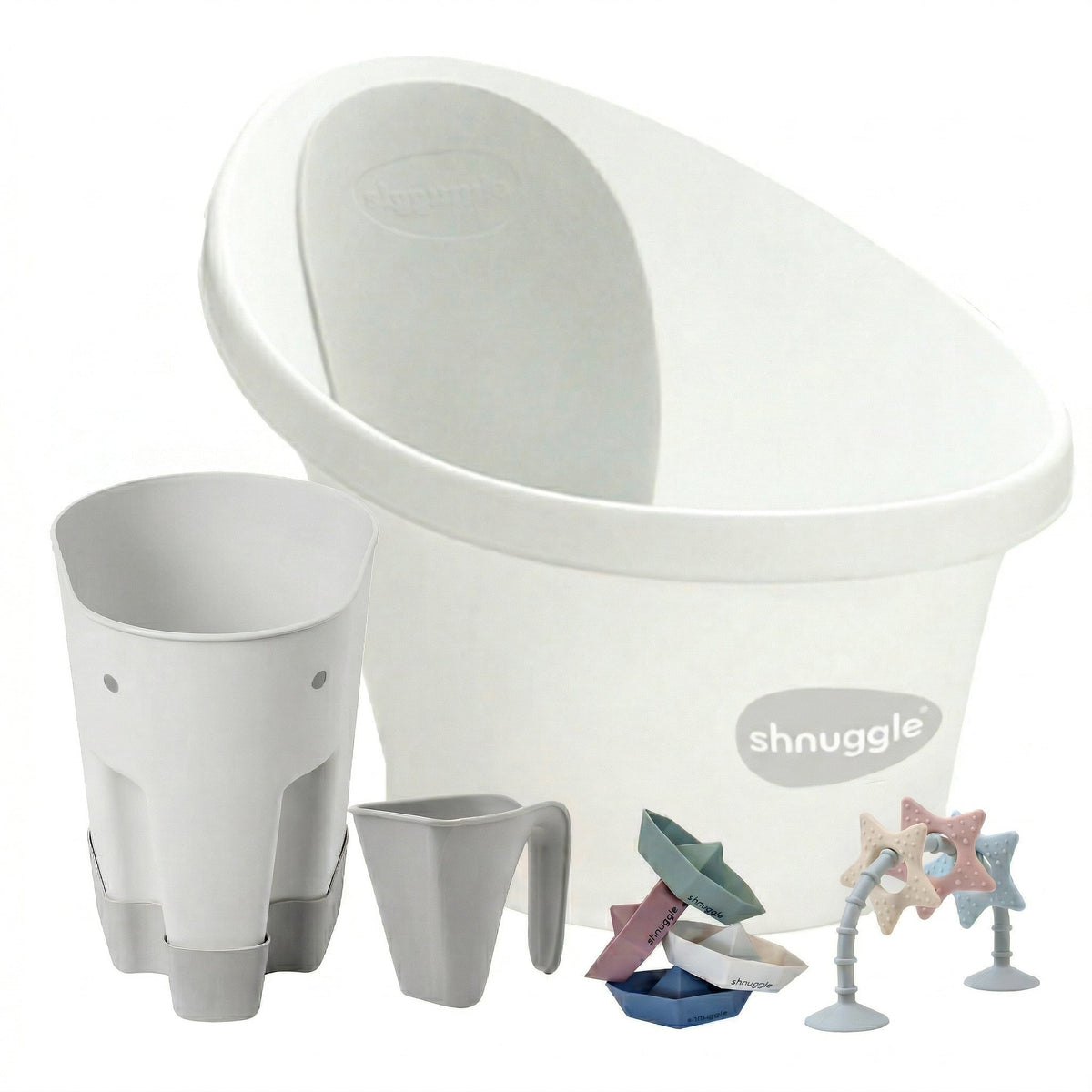 Shnuggle Newborn Bundle: Baby Bath & Accessories Bundle - 5-Piece Set | Cozy Support, Easy Cleanup & Sensory Fun