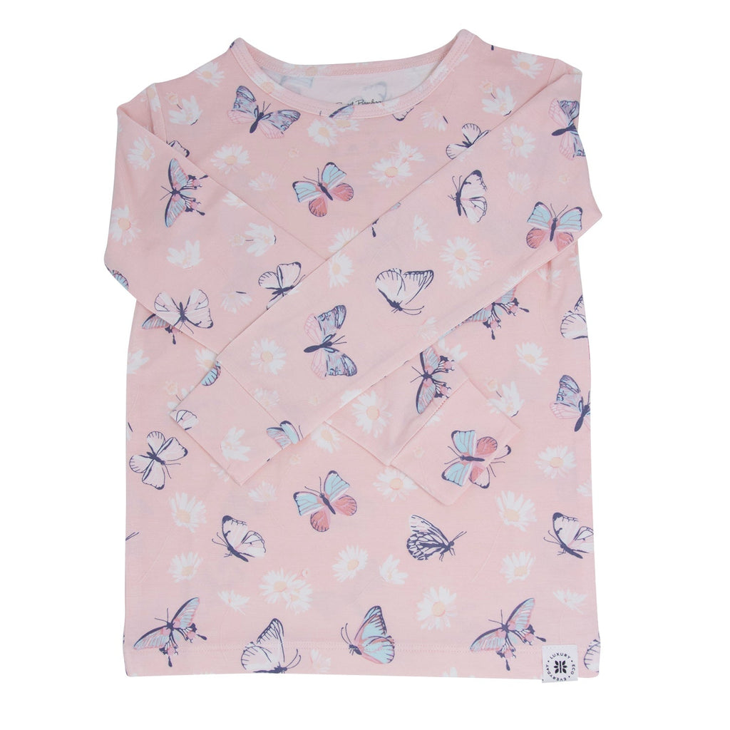 Pink Butterfly Daisy Bamboo Big Kid Pajama Set