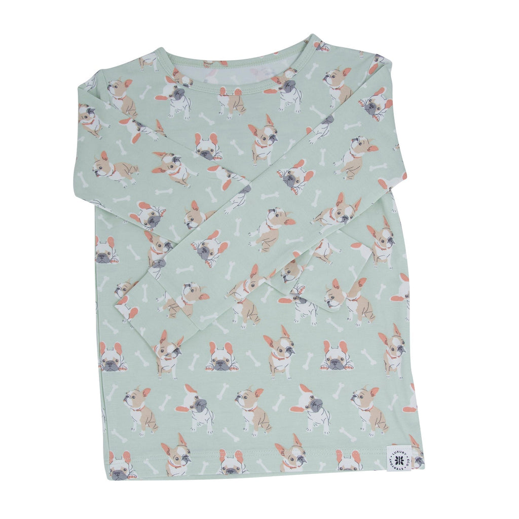 Mint Frenchie Puppy Big Kid Pajama