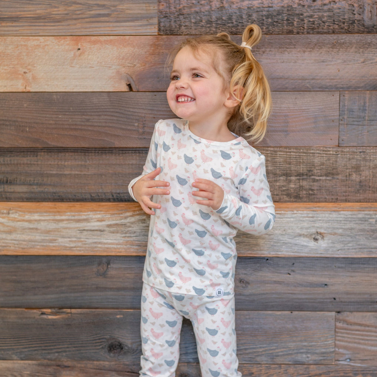 Pink Farm Hens Bamboo Big Kid Pajama