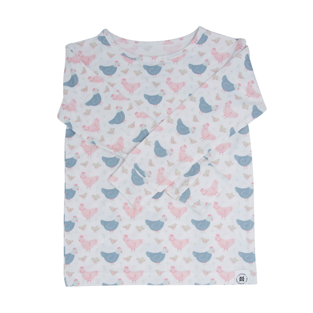 Pink Farm Hens Bamboo Big Kid Pajama