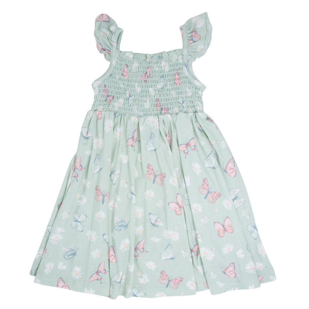 Mint Butterfly Daisy Bamboo Smocked Vintage Dress