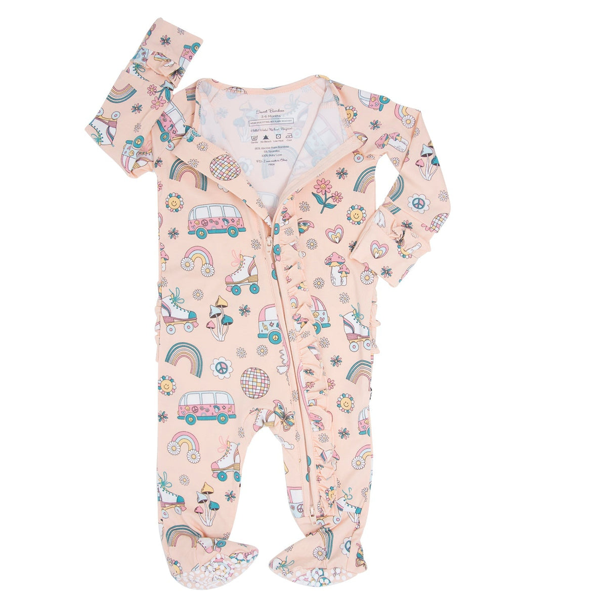 Retro Roller Skates Ruffle Baby Footie