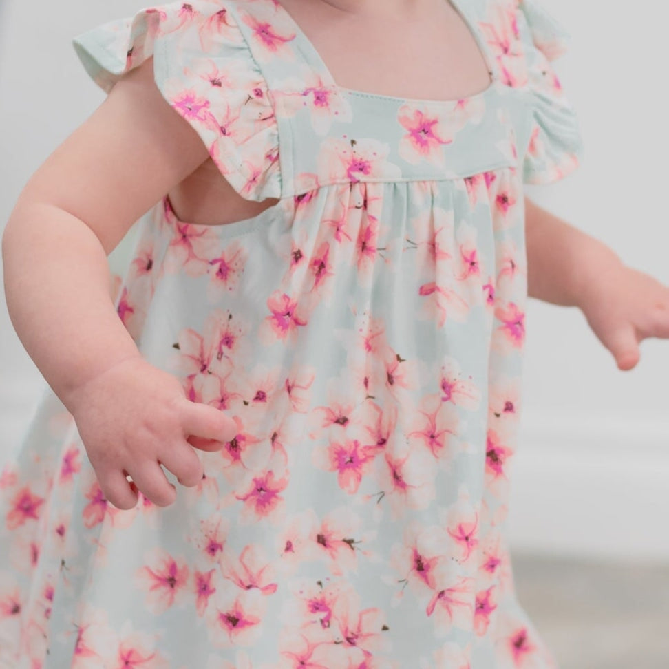 Pretty Pink Floral Ruffle Dress with Bloomer