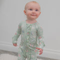 Mint Butterfly Daisy Bamboo Ruffle Baby Footie