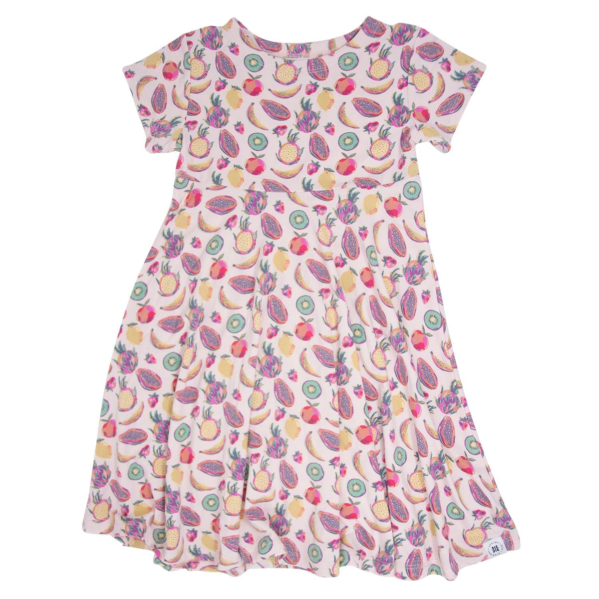 Tropical Fruit Cap Sleeve Swirly Girl Dress