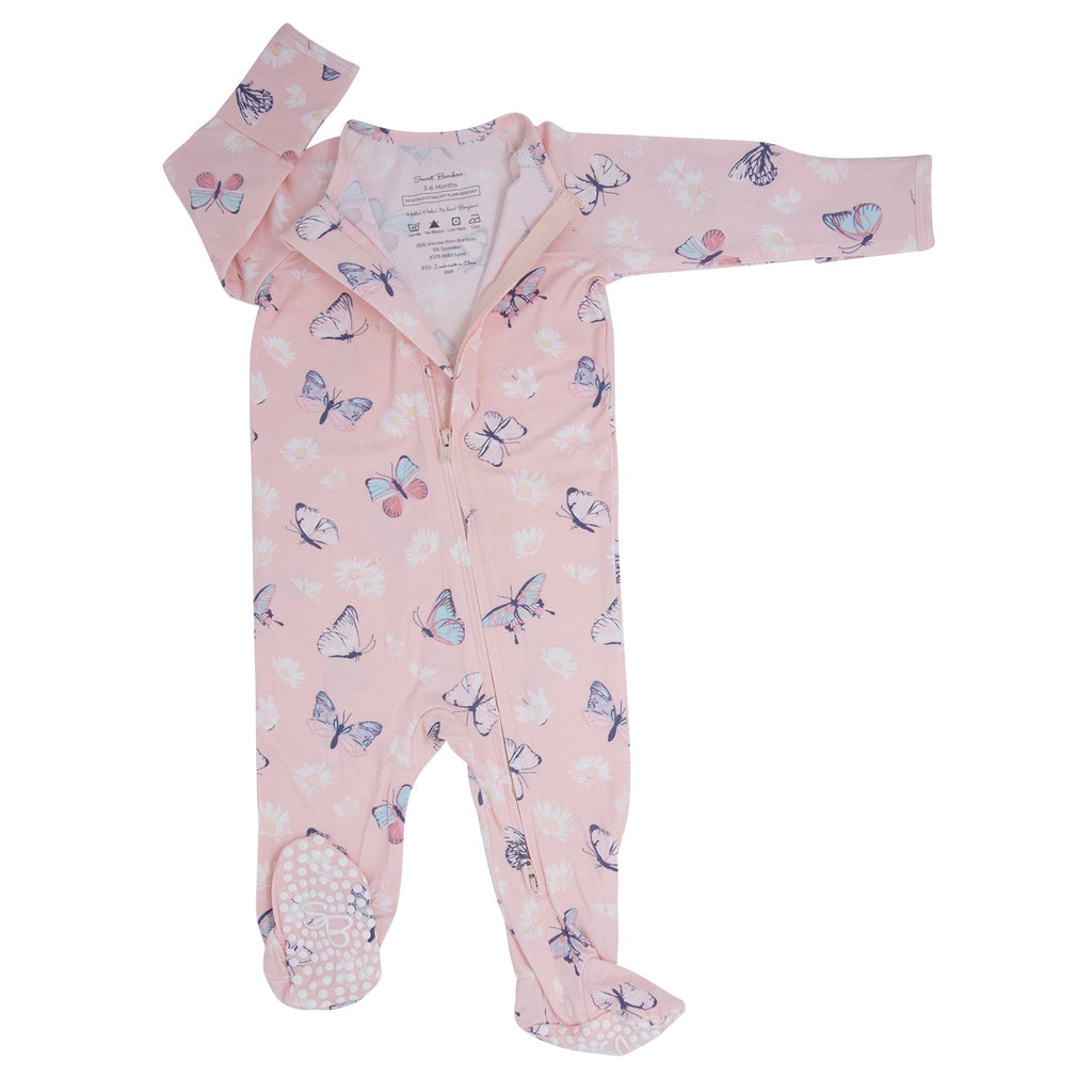 Pink Butterfly Daisy Bamboo Zipper Footie